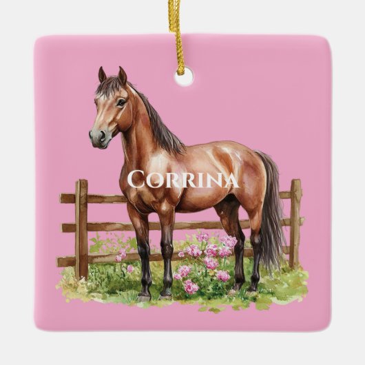 Pink Brown Horses Keramisch Ornament (Voorkant)