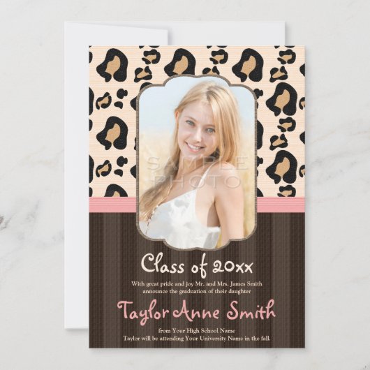 PINK BROWN LEOPARD AFSTUDEREN ANNOUNCEMENT INVITE KAART (Voorkant)