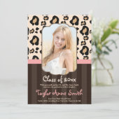 PINK BROWN LEOPARD AFSTUDEREN ANNOUNCEMENT INVITE KAART (Staand voorkant)