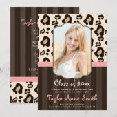 PINK BROWN LEOPARD AFSTUDEREN ANNOUNCEMENT INVITE KAART (Voorkant / Achterkant)
