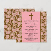 PINK & BROWN PAISLEY Baby Girl Baptisme Indeling Kaart (Voorkant / Achterkant)