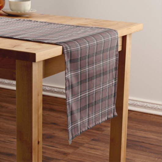 Pink Brown Plaid Classic Pattern Table Runner Korte Tafelloper (Voorbeeld)