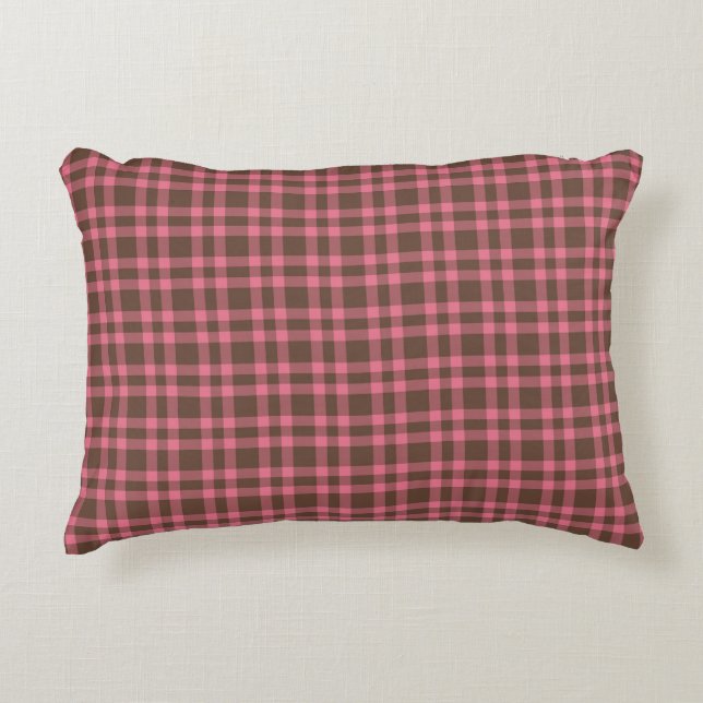 Pink Brown Plaid Pattern Accent Kussen (Voorkant)