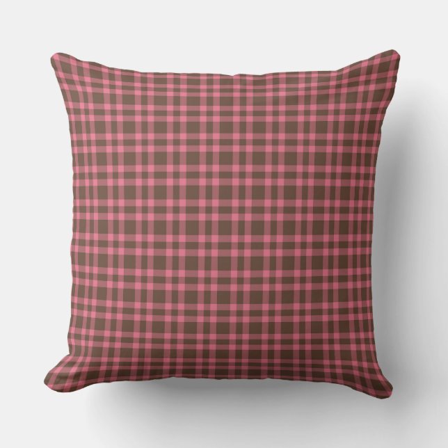 Pink Brown Plaid Pattern Kussen (Voorkant)