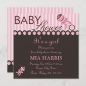 Pink & Brown Rattle Design Baby shower Uitnodiging (Voorkant / Achterkant)