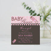 Pink & Brown Rattle Design Baby shower Uitnodiging (Staand voorkant)