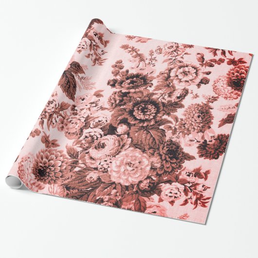 Pink Brown Tone  Floral Toile Cadeaupapier (Uitgerold)