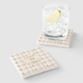 Pink Brown White Plaid Stripes Leaf Stenen Onderzetter (Zijkant)