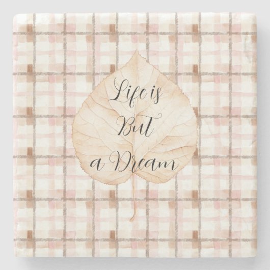 Pink Brown White Plaid Stripes Leaf Stenen Onderzetter (Voorkant)