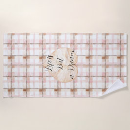 Pink Brown White Plaid Stripes Leaf Strandlaken
