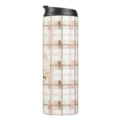 Pink Brown White Plaid Stripes Leaf Thermosbeker (Geroteerd rechts)