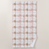 Pink Brown White Plaid Stripes Strandlaken (Voorkant)