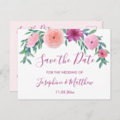 PInk Bruiloft Bloemen Save the Date Aankondigingskaart (Voorkant / Achterkant)