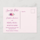 PInk Bruiloft Bloemen Save the Date Aankondigingskaart (Achterkant)