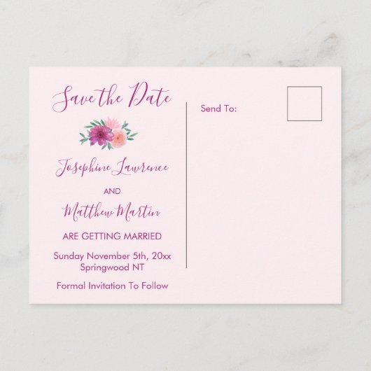 PInk Bruiloft Bloemen Save the Date Aankondigingskaart (Achterkant)
