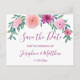 PInk Bruiloft Bloemen Save the Date Aankondigingskaart