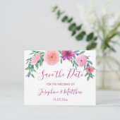 PInk Bruiloft Bloemen Save the Date Aankondigingskaart (Staand voorkant)
