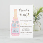 Pink Brunch Bubbly Champagne Bottle Bridal Shower Kaart (Staand voorkant)