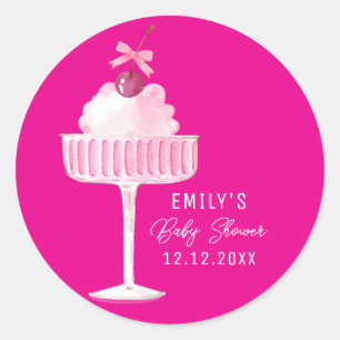 Pink Brunch Bubbly Cherry Champagne Baby shower Ronde Sticker