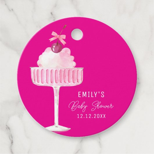 Pink Brunch Cherry Champagne Baby shower Dank u Bedankjes Labels (Voorkant)