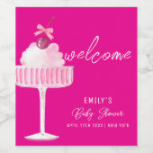 Pink Brunch Cherry Champagne Baby shower Welkom Wijn Etiket (Enkel label)