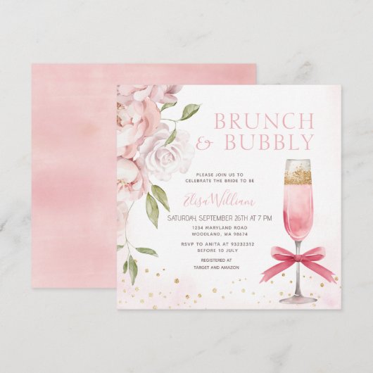 PINK Brunch en Bubbly Coquette Vrijgezellenfeest Kaart (Voorkant / Achterkant)