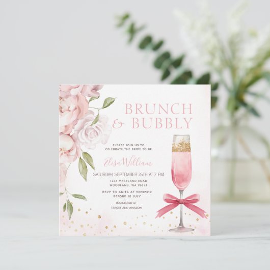 PINK Brunch en Bubbly Coquette Vrijgezellenfeest Kaart (Staand voorkant)