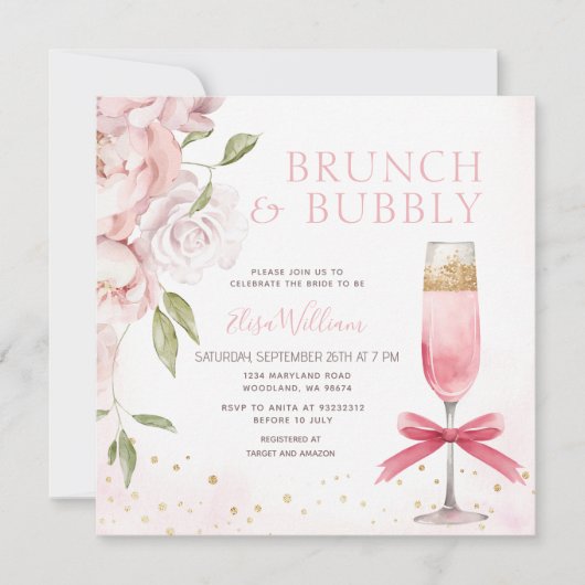 PINK Brunch en Bubbly Coquette Vrijgezellenfeest Kaart (Voorkant)
