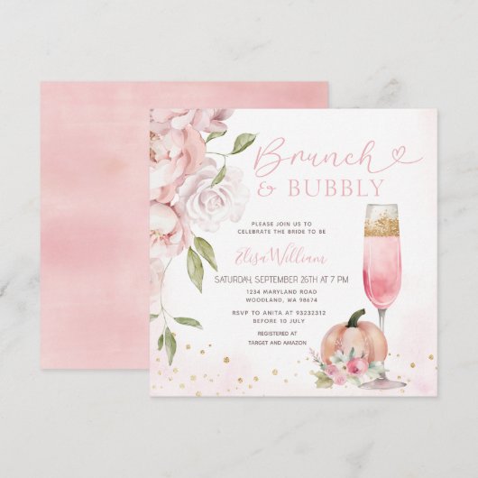 PINK Brunch en Bubbly Pumpkin Vrijgezellenfeest Kaart (Voorkant / Achterkant)
