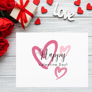 Pink Brushstroke Hearts Valentijnsdag Briefkaart