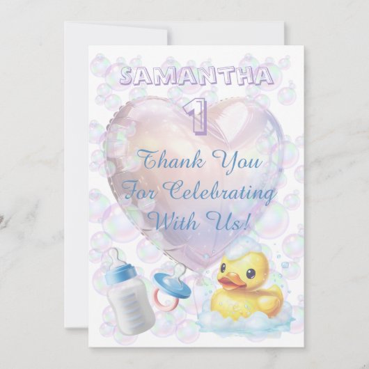 Pink Bubble Duck Thank You Bedankkaart (Voorkant)