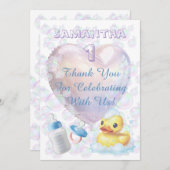 Pink Bubble Duck Thank You Bedankkaart (Voorkant / Achterkant)