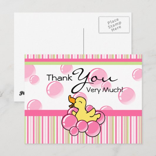 Pink Bubble Ducky Dankjewel Kaarten (Voorkant / Achterkant)