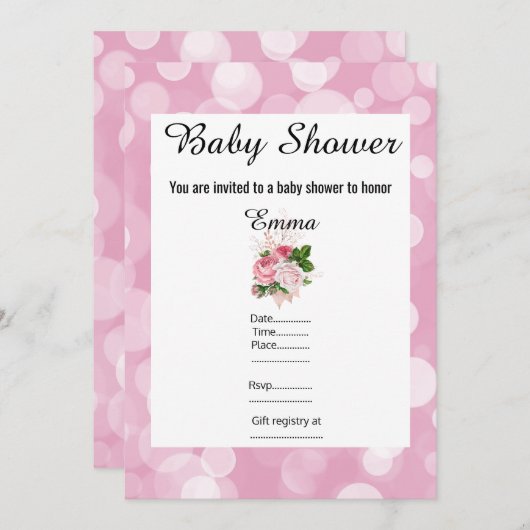 PINK BUBBLE FLORAL BABY SHOWER INVITATION KAART (Voorkant / Achterkant)