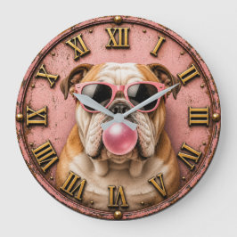 Pink Bubble Gum Bulldog with Sunglasses Grote Klok