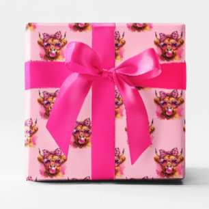 Pink Bubble Gum Highland Koe Cadeaupapier
