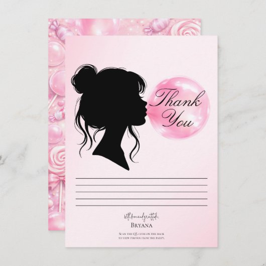 Pink Bubblegum Dream Candy Land Thank You Card Kaart (Voorkant / Achterkant)