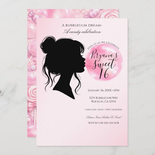 Pink Bubblegum Dream Candy Sweet 16 Celebration Kaart (Voorkant / Achterkant)