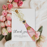 Pink Bubbly Vrijgezellenfeest Bedankt Card<br><div class="desc">Spreek je dankbaarheid uit met onze Pink Bubbly Vrijgezellenfeest Thank You Card! Met een chique roze en gouden champagnefles is deze kaart perfect om uw gasten in stijl te bedanken. Personaliseer het met je oprechte boodschap om elke dank je echt speciaal te maken. Overeenkomende artikelen in onze winkel Cava Party...</div>