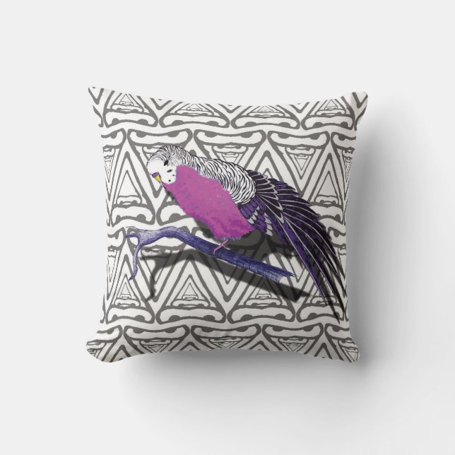 Pink Budgie Bird Cushion Triangle Patroon Kussen (Voorkant)
