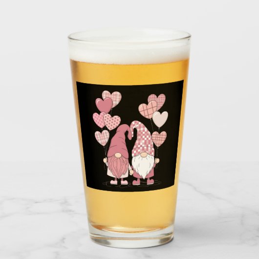 Pink Buffalo Plaid Heart Gnomes Valentijnsdag Glas (Voorkant gevuld)
