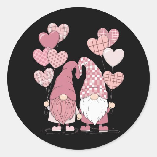 Pink Buffalo Plaid Heart Gnomes Valentijnsdag Ronde Sticker (Voorkant)
