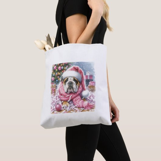 Pink Bulldog Christmas 'zei niemand ooit' Canvas t Tote Bag (Dichtbij)