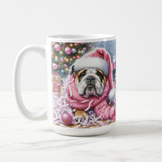 Pink Bulldog Christmas ‘zei niemand ooit’ Mok Cup (Links)