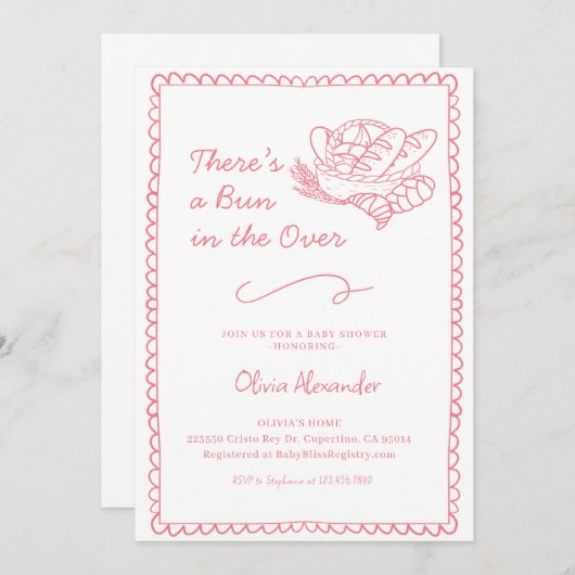 Pink Bun in the Oven Baby Shower Kaart (Voorkant / Achterkant)