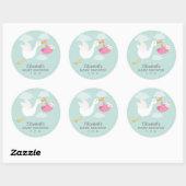 Pink Bundle Stork Girl Baby shower Ronde Sticker (Vel)