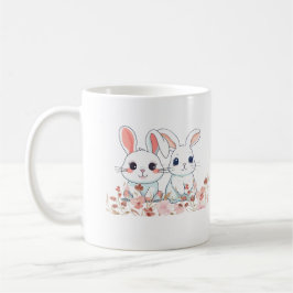 Pink Bunnies White Mug into a Sweet Gift Koffiemok