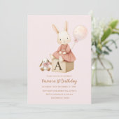 Pink Bunny 1st Birthday Kaart (Staand voorkant)
