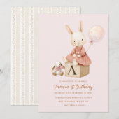 Pink Bunny 1st Birthday Kaart (Voorkant / Achterkant)