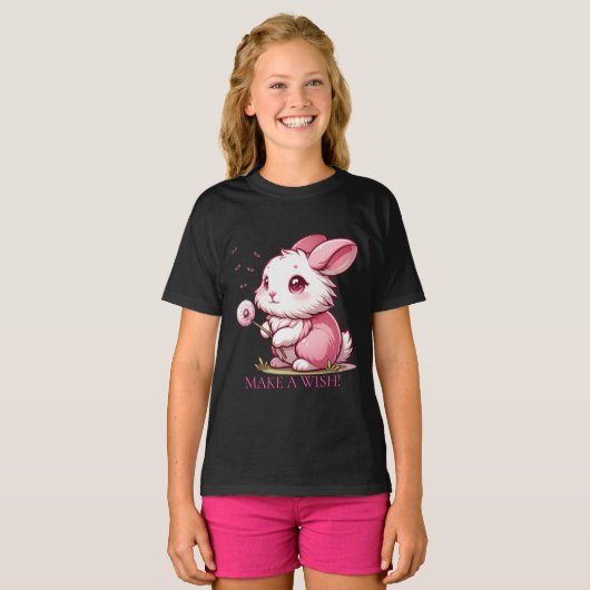 Pink Bunny and Dandelion Wish T-shirt (Voorkant volledig)